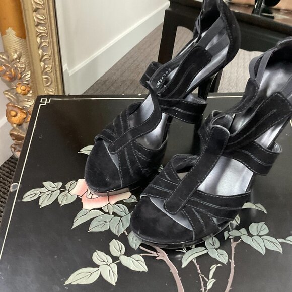 Stuart Weitzman Stiletto Heel Platform Sandals Slip-On Size 7US Black - Picture 2 of 4